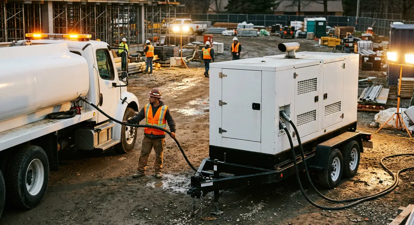 Mobile diesel fueling truck servicing a commercial generator in Walnut Creek, CA
